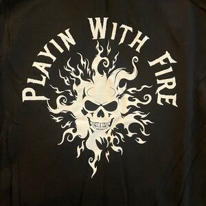 Black Graphic Playin with Fire Tee with Skull Design